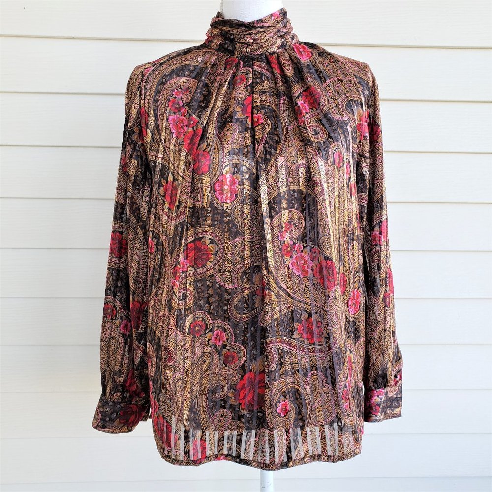 Vintage 80s Secretary Blouse paisley By Hasting and Smith
